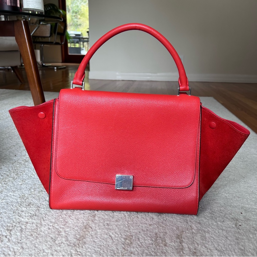 Authentic Celine Red Medium Trapeze